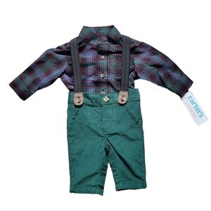 0m Carter's 3-Pc Special Occasion Plaid Onesie Top, Corduroy Pants, Suspender